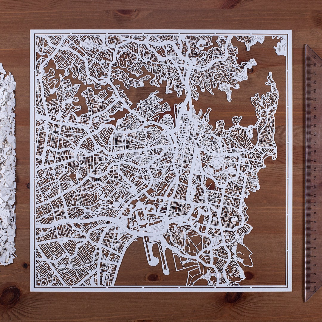 Sydney /brisbane Paper Cut Map 12×12 In. Paper Art IDEAL GIFTS - Etsy