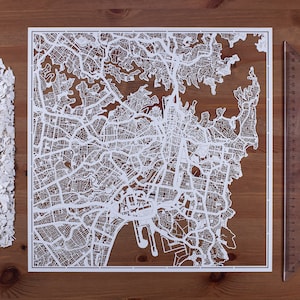 Sydney /Brisbane Papierschnitt Landkarte 12×12 Inch. Paper Art IDEALE GESCHENKE