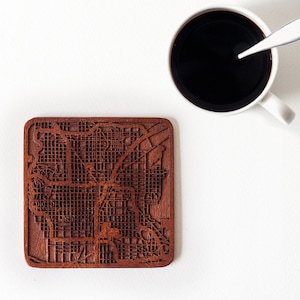 Las Vegas carte coaster, Une pièce, Sapele en bois coaster avec carte de la ville, Ville multiple en option, IDEAL GIFTS