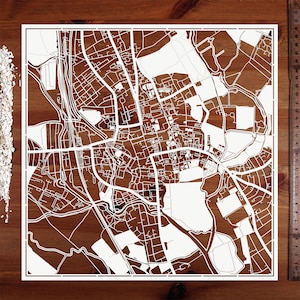 Oxford, Engeland/Bristol, papiergesneden kaart 12 x 12 inch Papierkunst IDEALE CADEAUS