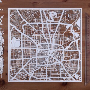 Mapa cortado em papel Houston, 12×12 pol. Arte em papel PRESENTES IDEAIS