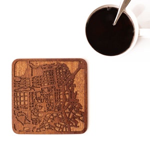 San Francisco Karte Untersetzer, ein Stück, Sapele Holz Untersetzer mit Stadtplan, mehrere Stadt optional, IDEAL GIFTS