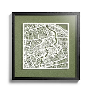 Papierschnitt Landkarte Shanghai, 3D-gerahmt 45x45 cm, in Geschenkbox, 4 Hintergrundfarben, Papierkunst, ideale Geschenke