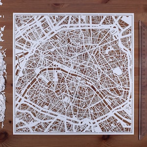 Mappa ritagliata di Parigi 12×12 pollici Arte della carta REGALI IDEALI