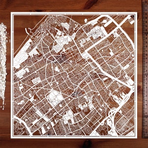 Den Haag /Rotterdam, Papierschnitt Karte 12×30 Inch. Paper Art IDEALE GESCHENKE
