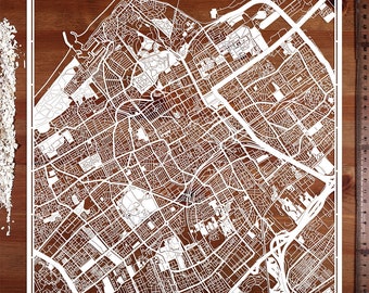 The Hague / Rotterdam, Paper cut map 12×12 In. Paper Art  IDEAL GIFTS