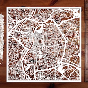 Lyon / Toulouse, Papierschnitt Landkarte 12×30 Inch. Paper Art IDEALE GESCHENKE