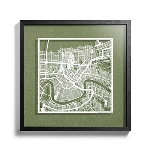 Papier gesneden kaart New Orleans, 3D ingelijst 18 x 18 inch, geschenkverpakking, achtergrondkleur 4, zelfveranderend, papierkunst, IDEALE CADEAUS