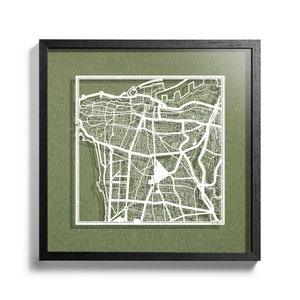 Papier gesneden kaart Beiroet 3D ingelijst 18 x 18 inch, geschenkverpakking, 4 achtergrondkleuren, zelfveranderend, papierkunst, IDEALE CADEAUS
