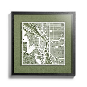 Papiergesneden kaart Portland, 3D ingelijst 18 x 18 inch, geschenkverpakking, achtergrondkleur 4, zelfveranderend, papierkunst