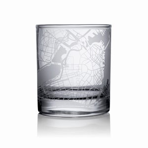 Vaso de whisky con mapa de Boston, vaso de grabado de 10,5 oz