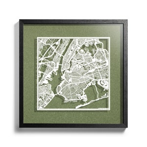 Mappa ritagliata di New York, 3D incorniciata 18x18 pollici, in confezione regalo, 4 colori di sfondo, auto-cambiante, arte della carta
