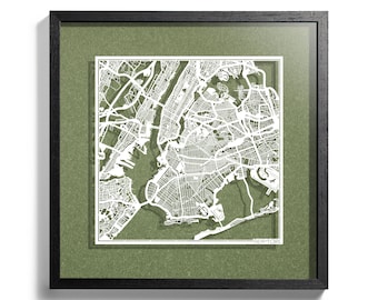 Paper cut map New York, 3D framed 18x18 inches, Gift Boxed, 4 Background Color, self-Changing, Paper Art