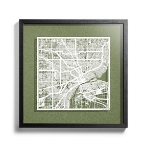 Paper cut map Detroit, 3D framed 18x18 inches, Gift Boxed, 4 Background Color, self-Changing, Paper Art, IDEAL GIFTS