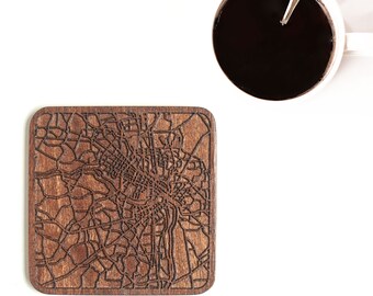 Richmond, montaña rusa de mapas VA, Una pieza, Montaña rusa de madera Sapele con mapa de la ciudad, Múltiples ciudades opcionales, REGALOS IDEALES