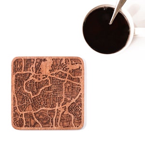 Guangzhou Karte Untersetzer, ein Stück, Sapele Holz Untersetzer mit Stadtplan, mehrere Stadt optional, IDEAL GIFTS