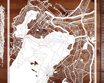 Ciudad del Cabo, Johannesburgo, Mapa recortado en papel de 12 x 12 pulgadas. Arte en papel REGALOS IDEALES