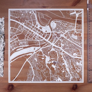 Belgrade / Zagreb Paper cut map 12×12 In. Paper Art  IDEAL GIFTS