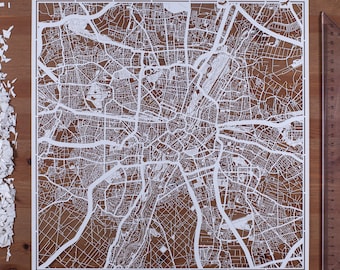 Paper cut map Munich, 12×12 In. Paper Art  IDEAL GIFTS