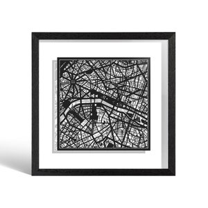 Paris Paper Cut Map Framed, White map, White Frame, 9x9 inches, Gift Boxed, 4 Background Color, self-Changing, Paper Art Black map Blackframe