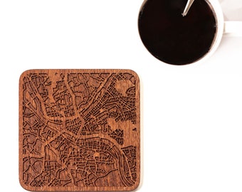 Pittsburgh map coaster, One piece, Sapele wooden coaster with city map, Multiple city optional, IDEAL GIFTS