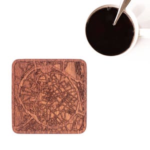 Löwen Karte Untersetzer, ein Stück, Sapele Holz Untersetzer mit Stadtplan, mehrere Stadt optional, IDEAL GIFTS