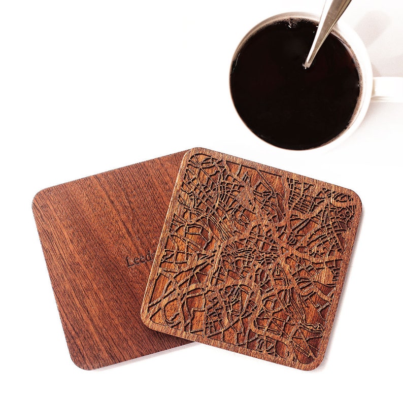 Multiple city optional Leeds map coaster IDEAL GIFTS Sapele wooden coaster with city map One piece