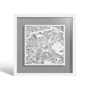 Edinburgh Paper Cut Map Framed, Carte blanche, Cadre blanc, 9x9 pouces, Gift Boxed, 4 Background Color, self-Changing, Paper Art