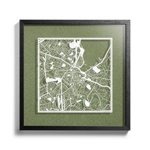 Genf / Burgund Papierschnitt Karte, 3D gerahmt 45x45 cm, mit Box, 4 Hintergrundfarben, Papierkunst, ideales Geschenk