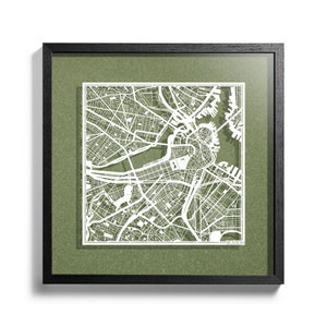 Mapa de Boston recortado en papel, enmarcado en 3D, 18 x 18 pulgadas, en caja de regalo, 4 colores de fondo, cambia automáticamente, arte en papel, REGALOS IDEALES