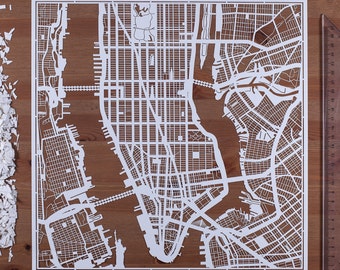 Mapa recortado de Manhattan, NY. 30 x 30 cm. Arte en papel. REGALOS IDEALES.