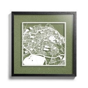 Carte d'Édimbourg en papier découpé, encadrée en 3D, 45 x 40 cm, dans une boîte cadeau, 4 couleurs de fond, auto-changeable, Art du papier, CADEAUX IDÉAUX