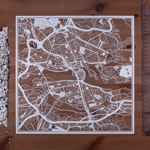 Paper cut map Stockholm 1212 In. Paper Art IDEAL GIFTS image 1