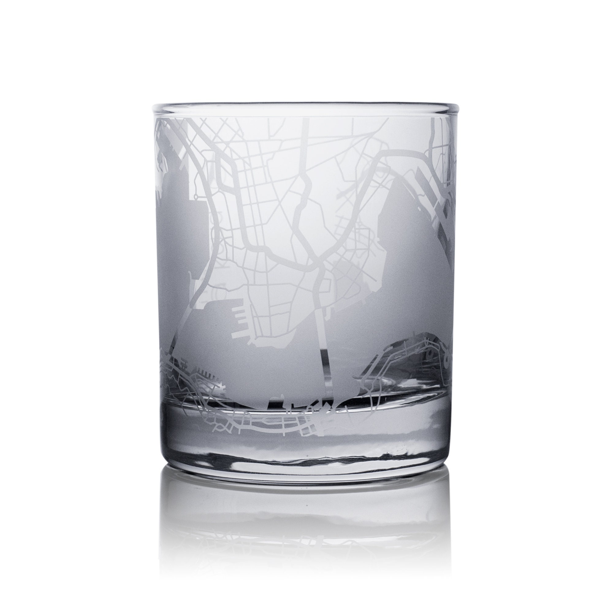 Hong Kong / Guangzhou / Shenzhen map whiskey glass, 10.5 oz Etching Glass