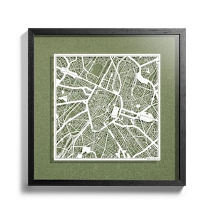 Bruxelles / Anvers Carte de Bruxelles en papier découpé, encadré en 3D, 45 x 40 cm, dans un coffret cadeau, 4 couleurs de fond, auto-changement, Paper Art, IDEAL GIFTS