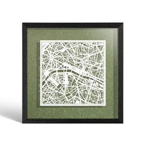 Paris Paper Cut Map Framed, White map, White Frame, 9x9 inches, Gift Boxed, 4 Background Color, self-Changing, Paper Art White map Blackframe