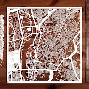 Papierschnitt Landkarte Kairo, 30×30 cm. Paper Art IDEALE GESCHENKE