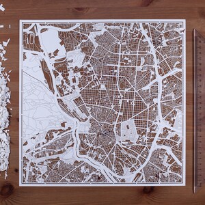 Mapa recortado de Madrid / Valencia 12×12 pulgadas. Arte de papel REGALOS IDEALES