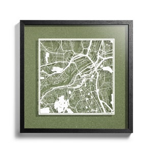 Carte de Göteborg en papier découpé, encadrée en 3D, 40 x 50 cm, dans un coffret cadeau, 4 couleurs d'arrière-plan, auto-changeable, Art du papier, CADEAUX IDÉAUX