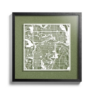 Carte de Calgary en papier découpé, encadré en 3D, 18 x 18 pouces, dans une boîte cadeau, 4 couleurs d'arrière-plan, auto-changement, art du papier, CADEAUX IDÉAUX