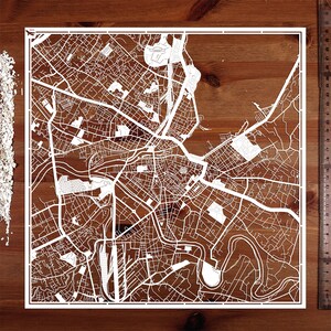 Mapa de Ginebra recortado en papel, 12 x 12 pulgadas, arte en papel, REGALOS IDEALES