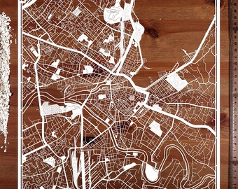 Mapa de Ginebra recortado en papel, 12 x 12 pulgadas, arte en papel, REGALOS IDEALES