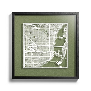 Mappa ritagliata di Miami, 3D incorniciata 18x18 pollici, in confezione regalo, 4 colori di sfondo, auto-cambiante, arte della carta, REGALI IDEALI