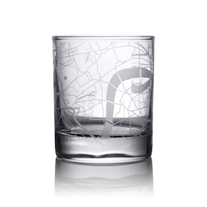 London / Oxford, England / Liverpool map whiskey glass, 10.5 oz Etching Glass