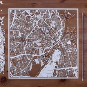 Papierschnitt-Karte Kopenhagen 30×30 Inch. Paper Art IDEALE GESCHENKE