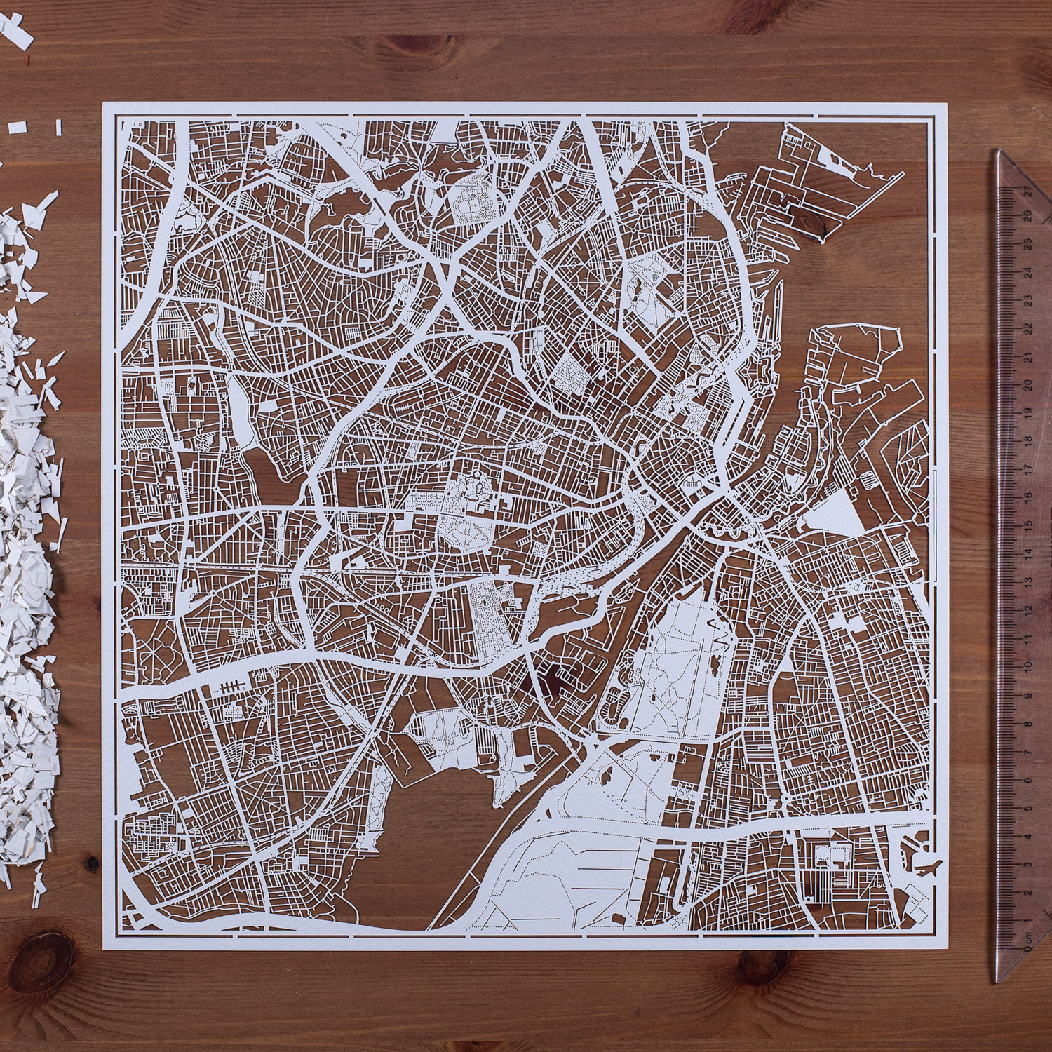 Paper Cut Map Art Copenhagen City Souvenir | 12x12 In Cityscape Gift