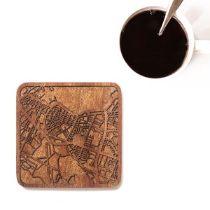 Reykjavik mapa coaster, Una pieza, Sapele montaña rusa de madera con mapa de la ciudad, Múltiple ciudad opcional, REGALOS IDEALES