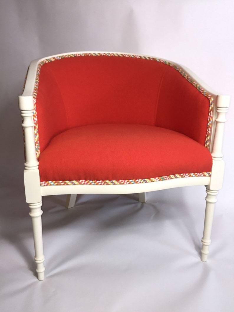 Vintage Upholstered Barrel Accent Chair Etsy