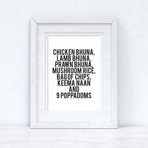Póster sin marco de arte de pared moderno, sencillo y divertido de la cocina de Gavin y Stacey, Chicken Bhuna 1