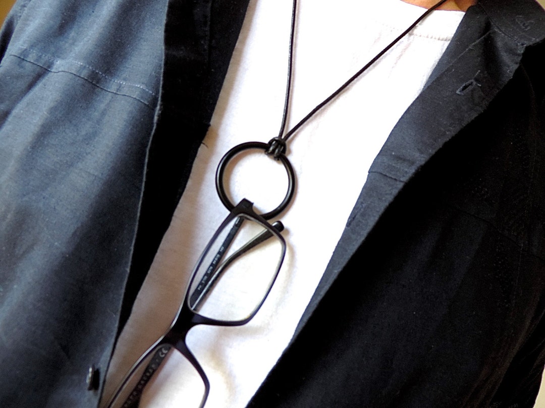 Mens Black Leather Cord Eyeglass Holder Men's Eyeglass Holder Men's Eyeglasses and Sunglass